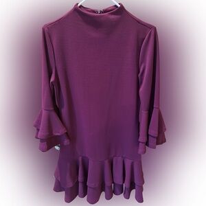She + Sky Plum Ruffle Sleeve & Hem Dress – Size M - Like New